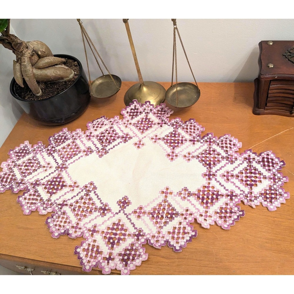 Set de table brodé Hardanger vintage